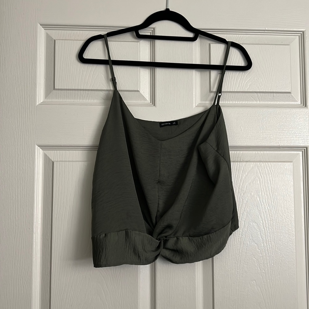 Cotton On tie from spaghetti strap crop top olive green